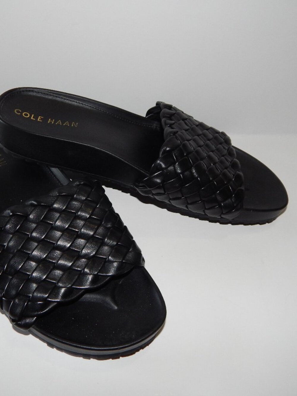 Cole Haan 6.5B Woven Black Leather Slide Sandals - EPOC